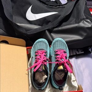 Nike Turquoise Knit Running Shoes with Hot Pink Laces